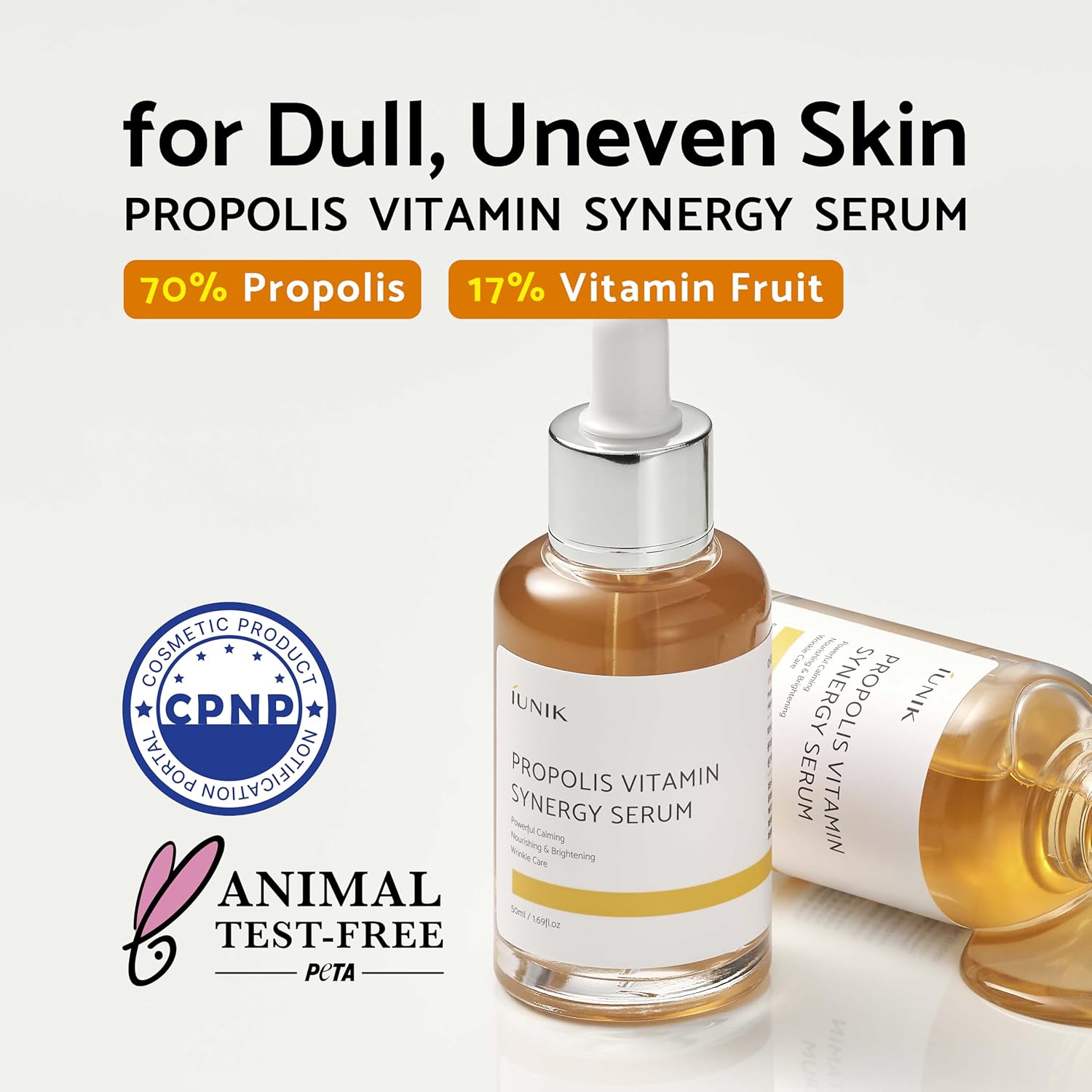 IUNIK Propolis 70% Vitamins 17% Synergy Serum - Centella Asiatica Calming Soothing Deep Nourishing for Dry Dull Spot Hyperpigmentation Sensitive Acne-prone Skin No Pore Clogging Korean Skincare 50 ML