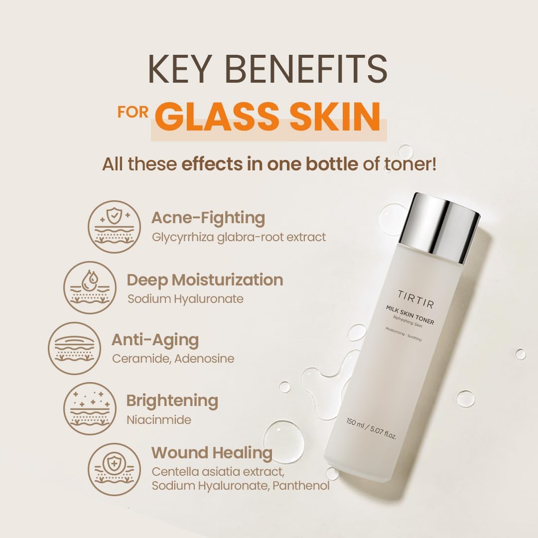 TIRTIR Milk Skin Rice Toner | Deep Moisturizing, Hydrating Toner for face, Niacinamide, Ceramide, Rice Bran Extract, Nature-Oriented Ingredients for Korean Skin Care, Vegan 150 ML