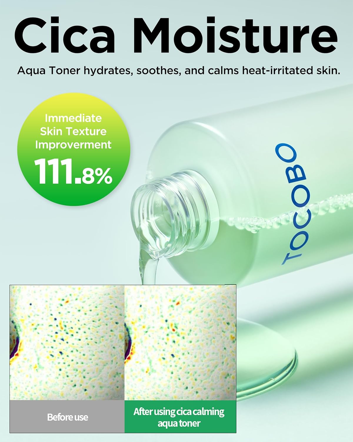 TOCOBO CICA Calming Aqua Toner – Korean Soothing Face Toner with CICA, Hyaluronic Acid & Aloe – Daily Hydration for Sensitive Skin, 24-Hour Moisture, Hypoallergenic pH Balancing Formula, 6.76 fl.oz. 200 ML