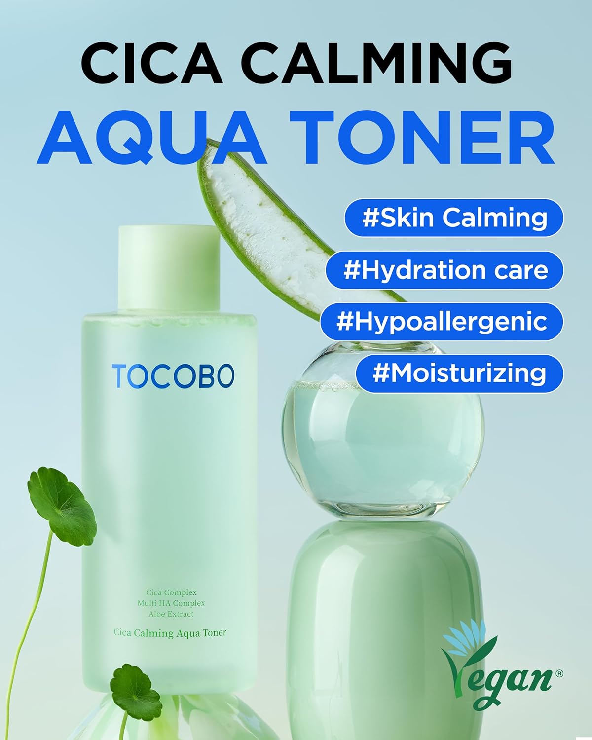 TOCOBO CICA Calming Aqua Toner – Korean Soothing Face Toner with CICA, Hyaluronic Acid & Aloe – Daily Hydration for Sensitive Skin, 24-Hour Moisture, Hypoallergenic pH Balancing Formula, 6.76 fl.oz. 200 ML