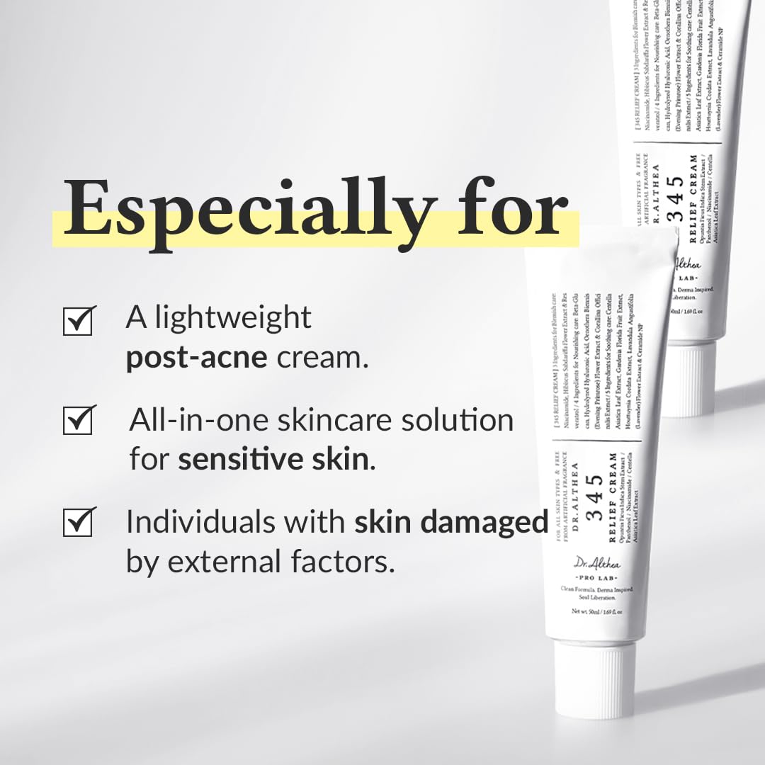 Dr.Althea 345 Relief Cream | Daily Face Moisturizer | Blemish Relief Care | Soothing Recovery & Moisture with Niacinamide, Panthenol | Korean Vegan Skin Care for All Skin Types | 1.7 Fl Oz (Pack of 1) 50 ML