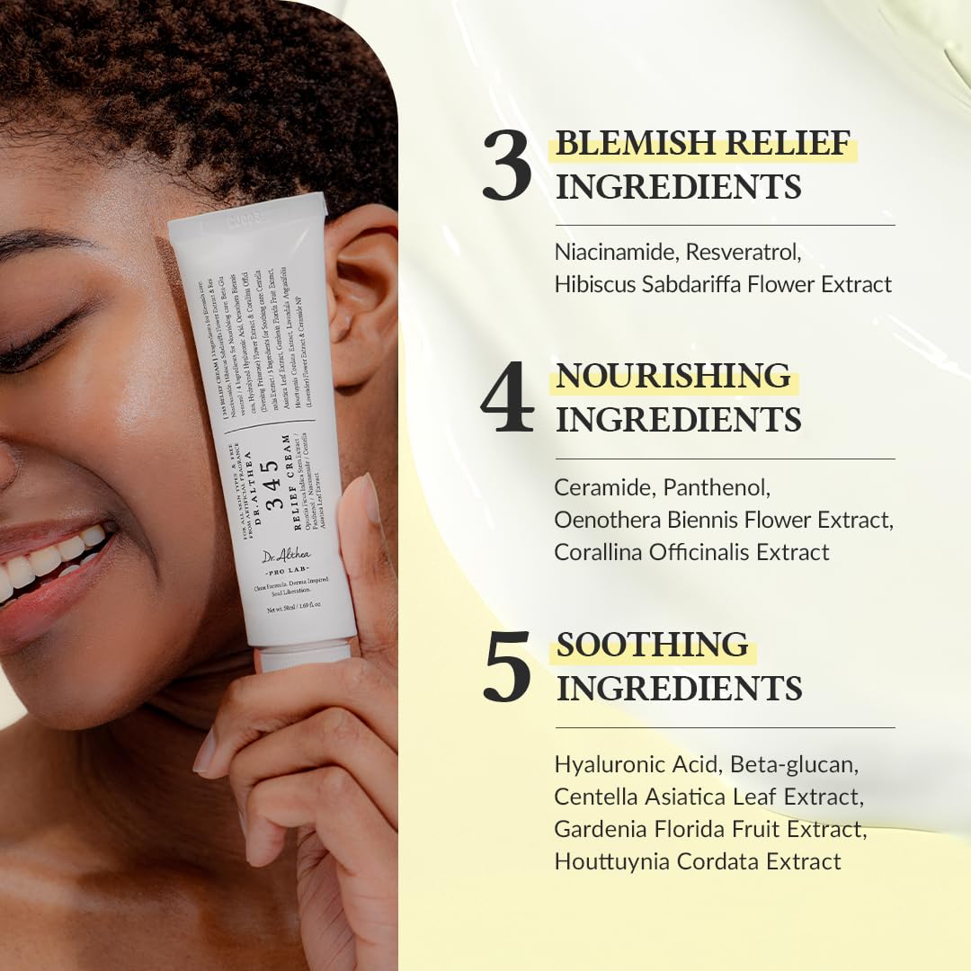 Dr.Althea 345 Relief Cream | Daily Face Moisturizer | Blemish Relief Care | Soothing Recovery & Moisture with Niacinamide, Panthenol | Korean Vegan Skin Care for All Skin Types | 1.7 Fl Oz (Pack of 1) 50 ML