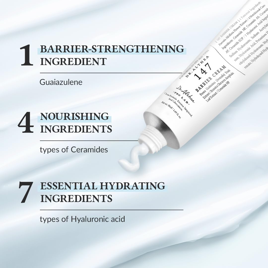 Dr.Althea 147 Barrier Cream | Daily Skin Barrier Care | Deep Hydrating with Hyaluronic Acid & Ceramides | Korean Vegan Skincare for All Skin Types | 1.7 Fl Oz 50 ML
