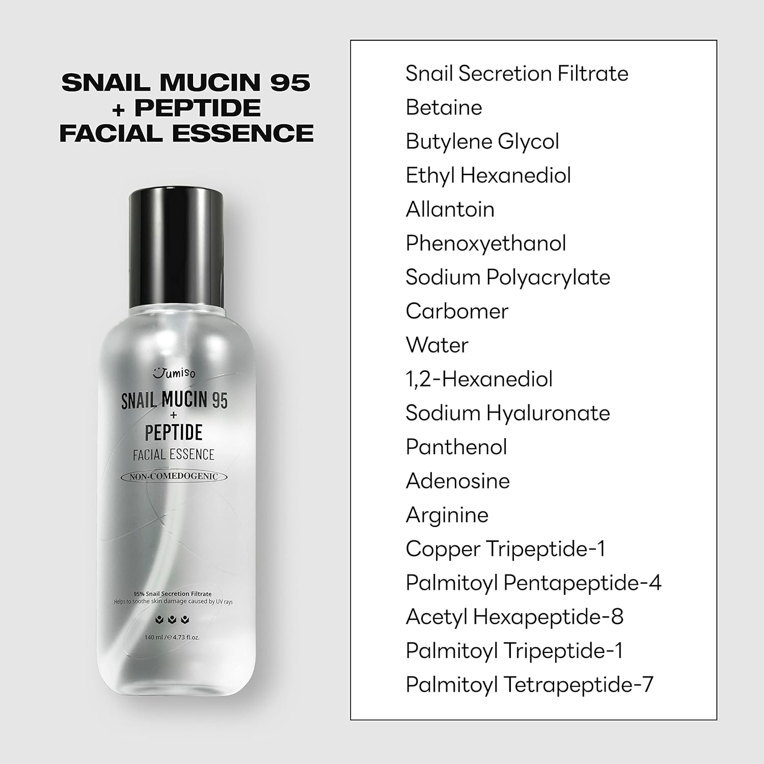 JUMISO Snail Mucin 95% + Peptide Essence 50ml | Hydrating Serum with Snail, Face Moisturizer for Dry Skin, Daily Deep Hydration, Korean Skincare