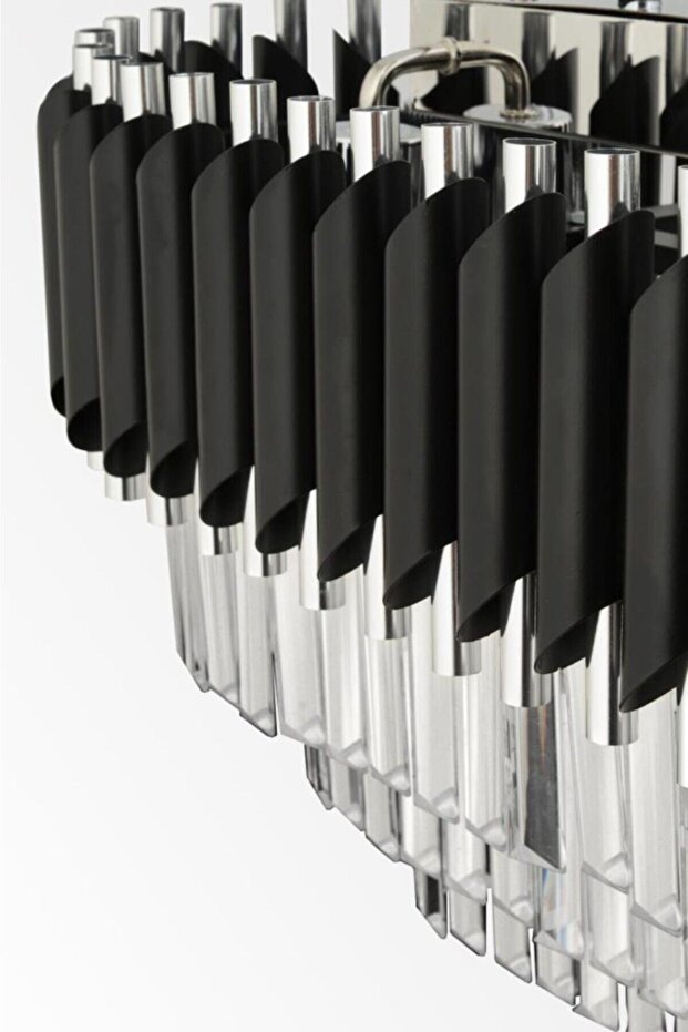 Lüx Kristal Şelale Boru Yemek Masası Siyah - Gümüş Avize (İnce Taş)