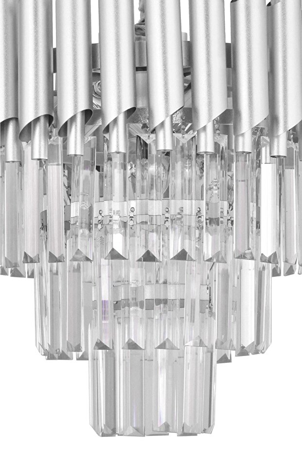 Lüx Kristal Şelale Boru 40'lık Gümüş - Gümüş Avize (İnce Taş)