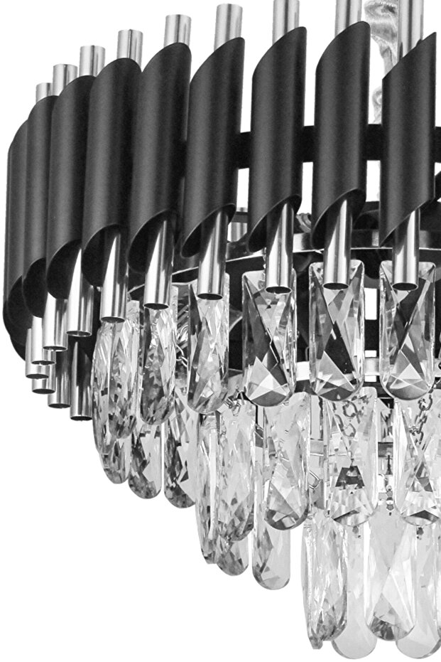 Lüx Kristal Şelale Boru 40'lık Siyah - Gümüş Avize  (Kalın Taş)