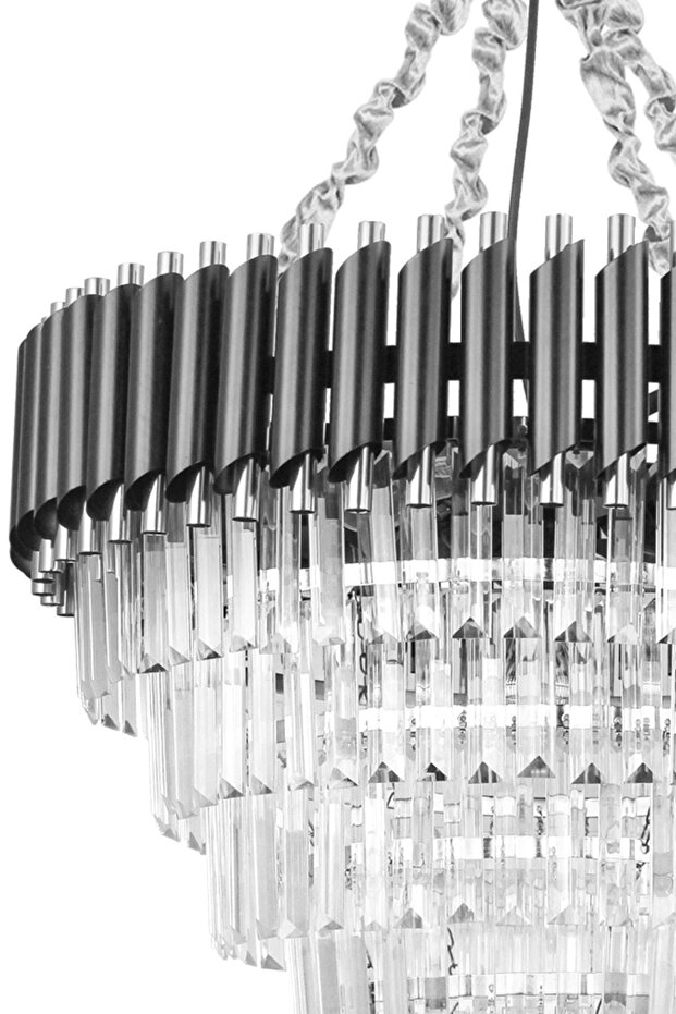 Lüx Kristal Şelale Boru 60'lık Siyah - Gümüş Avize (İnce Taş)