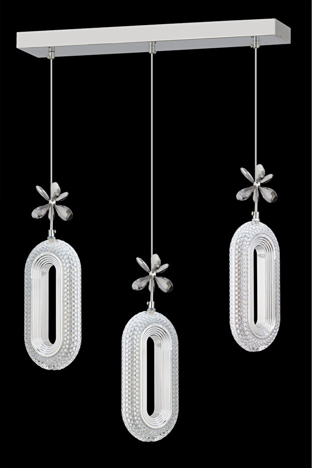 Alfa 3'lü Sıralı Ledli Gümüş Avize