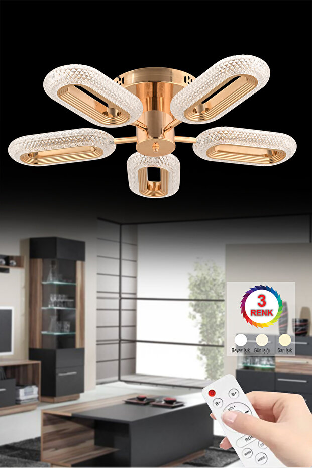  Alfa 5'li Plafonyer Tavan Ledli Gold Avize