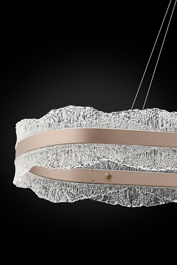 Tek Katlı Kristal Yemek Masası Çember LED Avize