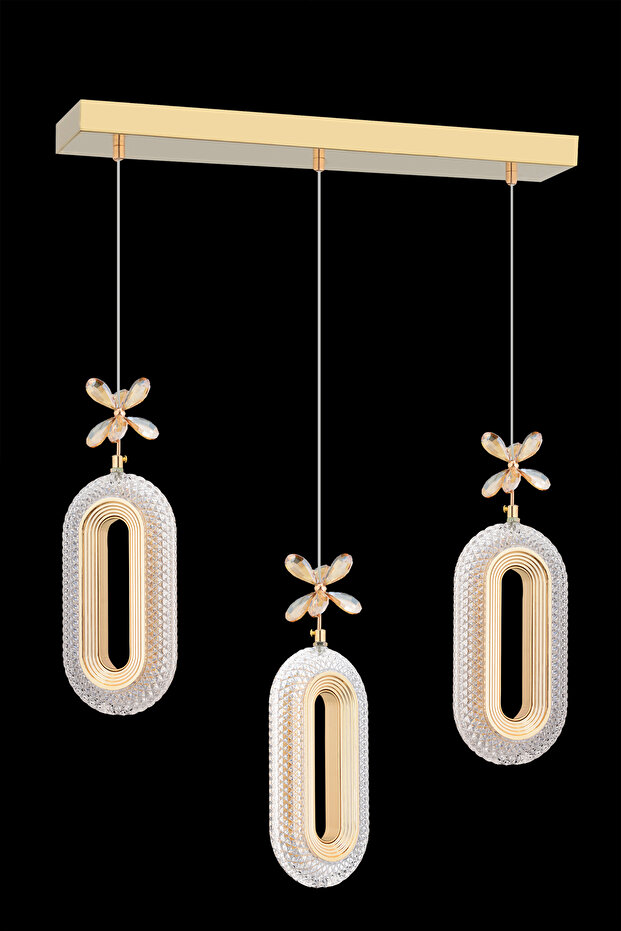 Alfa 3'lü Sıralı Ledli Gold Avize