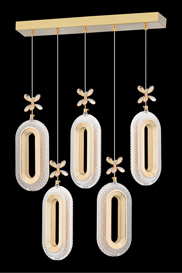 Alfa 5'li Sıralı Ledli Gold Avize