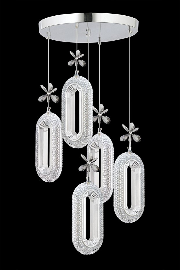 Alfa 5li Ledli Gümüş Avize