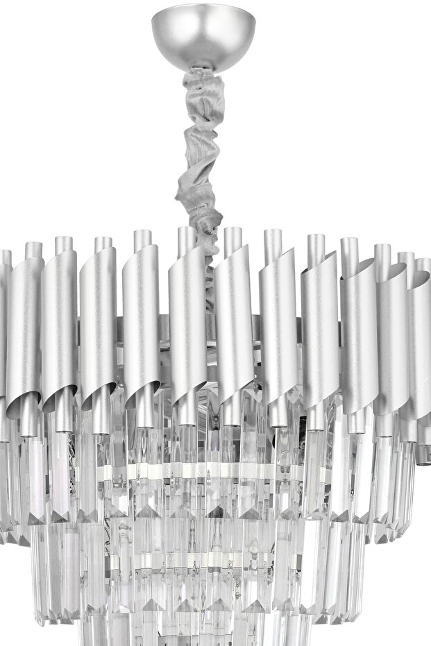 Lüx Kristal Şelale Boru 50'lik Gümüş - Gümüş Avize (İnce Taş)