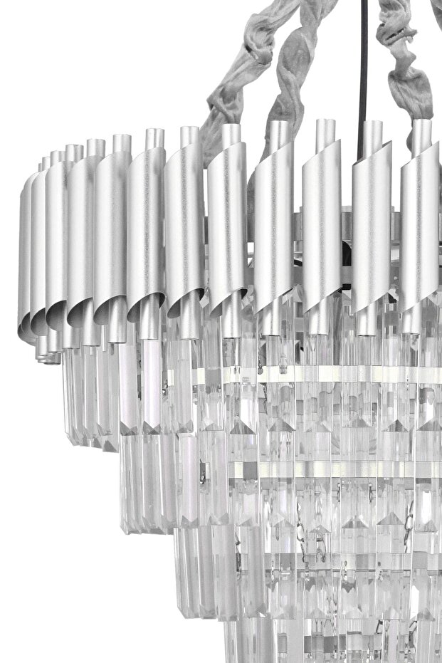 Lüx Kristal Şelale Boru 60'lık Gümüş - Gümüş Avize (İnce Taş)