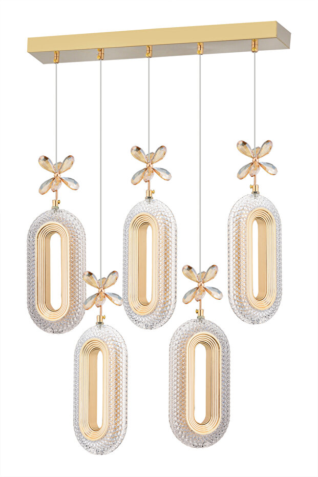 Alfa 5'li Sıralı Ledli Gold Avize