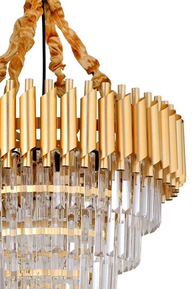 Lüx Kristal Şelale Boru 50'lik Gold - Gold Avize (İnce Taş)