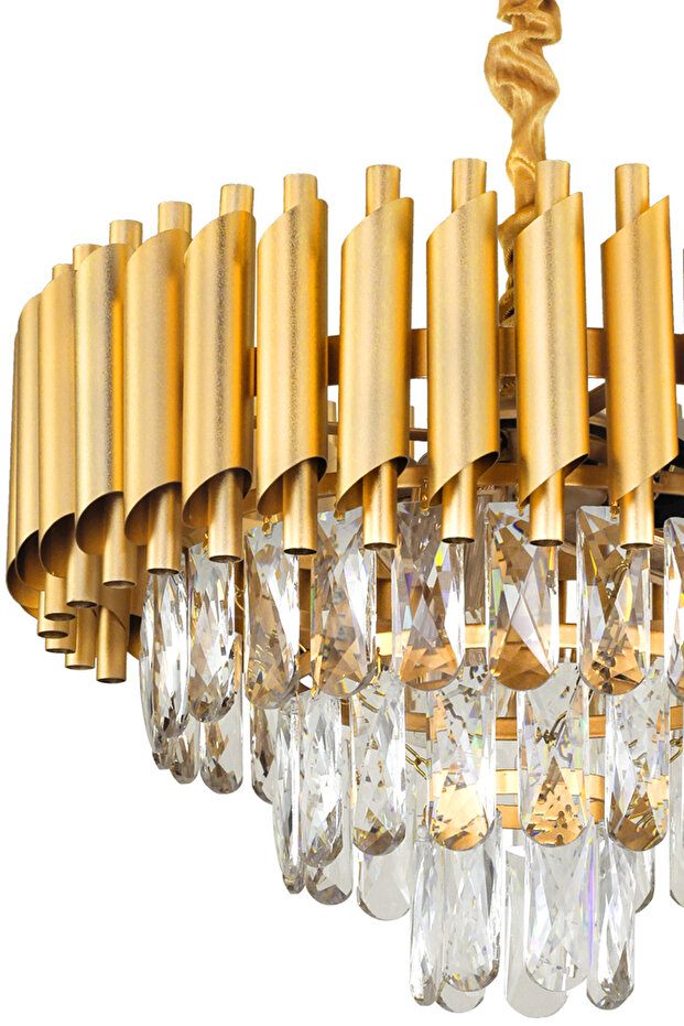 Lüx Kristal Şelale Boru 40'lık Gold - Gold Avize  (Kalın Taş)