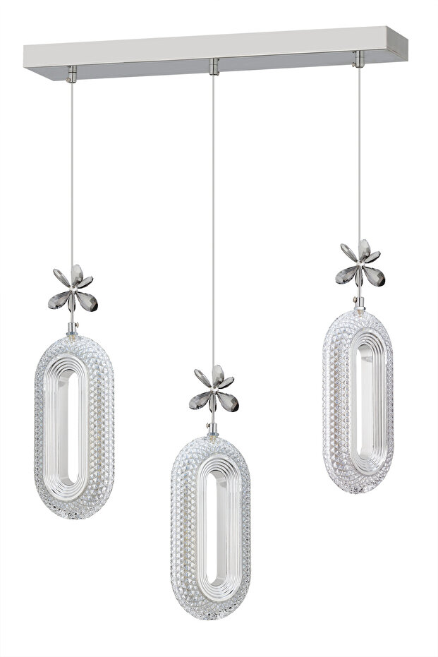 Alfa 3'lü Sıralı Ledli Gümüş Avize