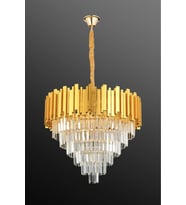 Lüx Kristal Şelale Profil 60'lık Gold Avize  (İnce Taş)