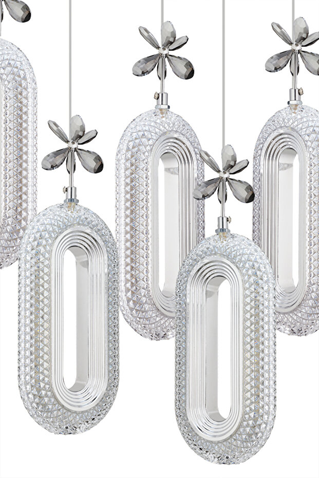 Alfa 5'li Sıralı Ledli Gümüş Avize