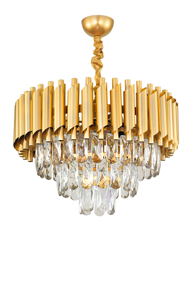 Lüx Kristal Şelale Boru 40'lık Gold - Gold Avize  (Kalın Taş)