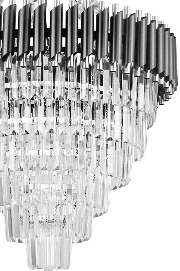 Lüx Kristal Şelale Boru 60'lık Siyah - Gümüş Avize (İnce Taş)