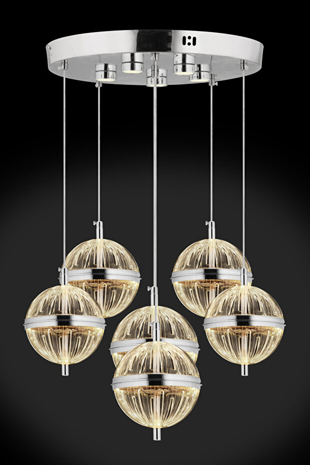 Küre 6'lı Ledli Gümüş Avize