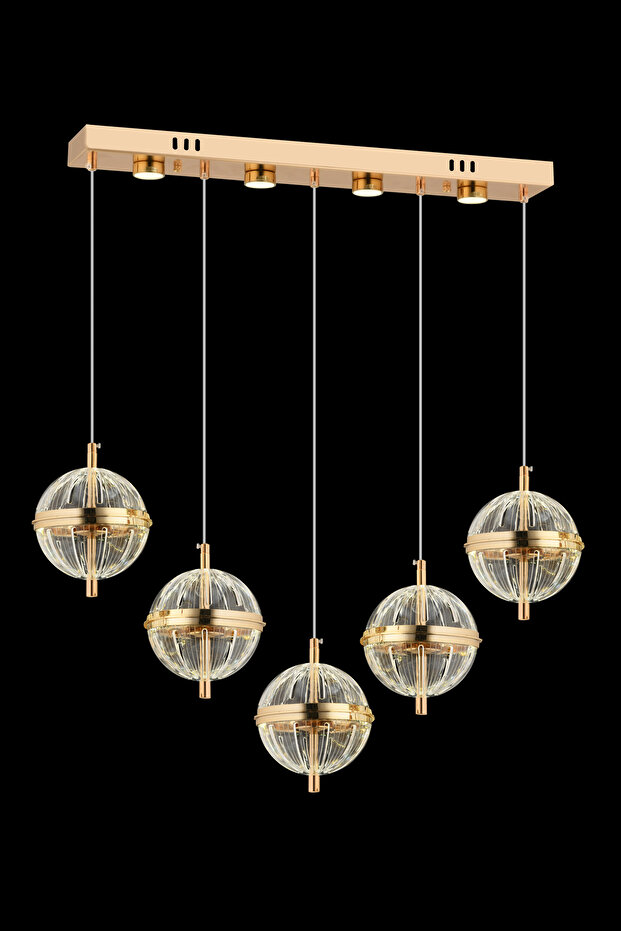 Küre 5'li Sıralı Ledli Gold Avize