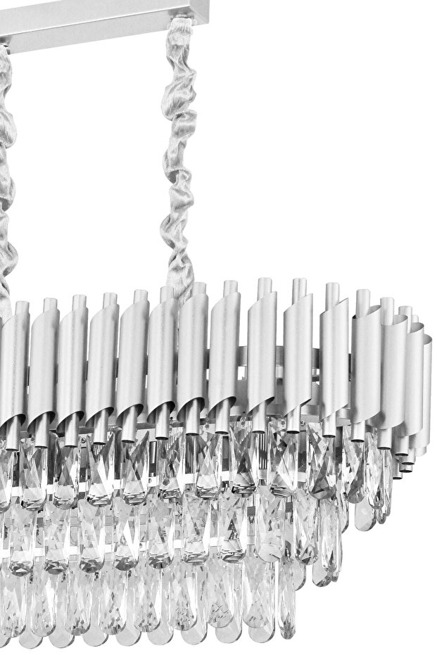 Lüx Kristal Şelale Boru Yemek Masası Gümüş - Gümüş Avize (Kalın Taş)