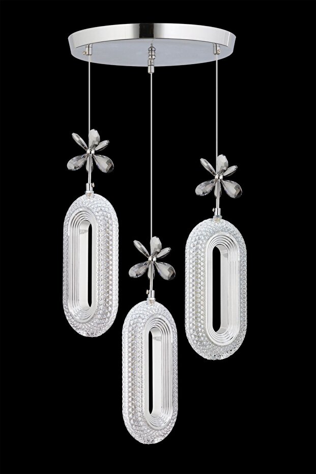 Alfa 3'lü Ledli Gümüş Avize