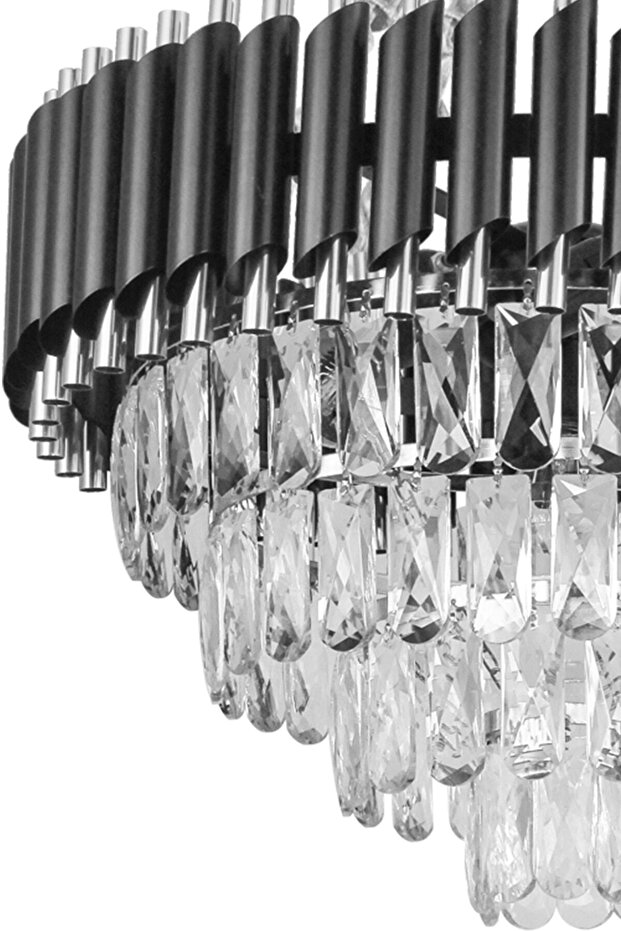 Lüx Kristal Şelale Boru 50'lik Siyah - Gümüş Avize  (Kalın Taş)