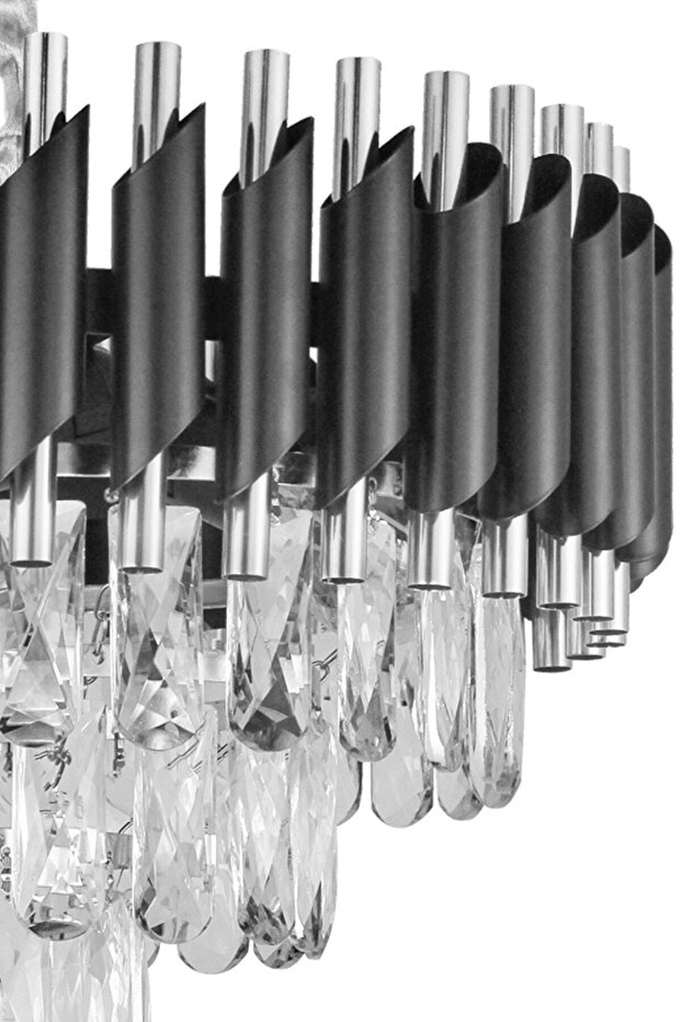 Lüx Kristal Şelale Boru 40'lık Siyah - Gümüş Avize  (Kalın Taş)