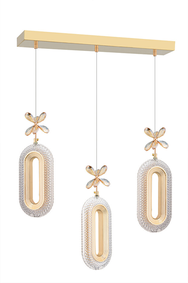 Alfa 3'lü Sıralı Ledli Gold Avize