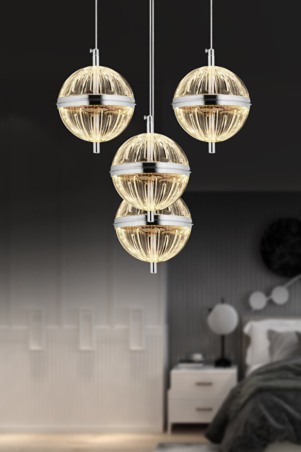 Küre 4'lü Ledli Gümüş Avize