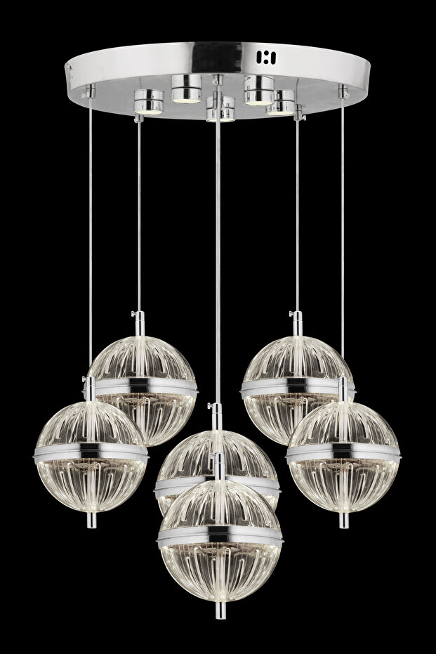 Küre 6'lı Ledli Gümüş Avize