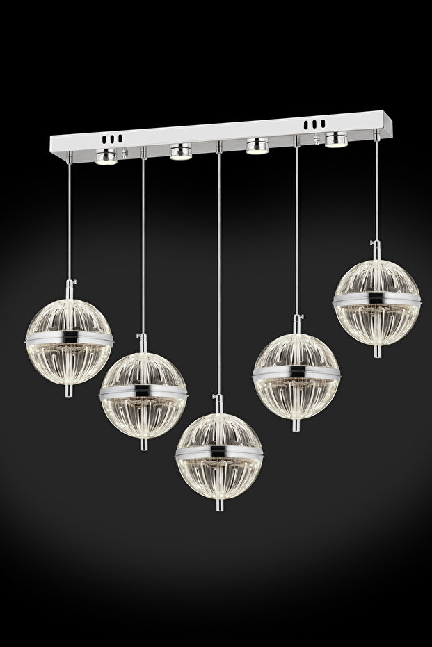 Küre 5'li Sıralı Ledli Gümüş Avize