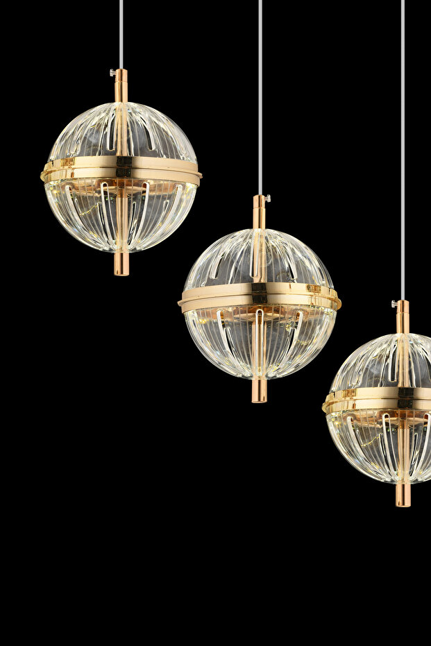 Küre 5'li Sıralı Ledli Gold Avize