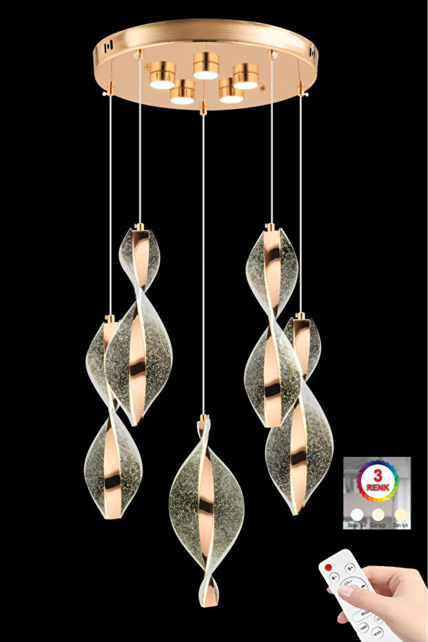 Mars 5'li Ledli Gold Avize