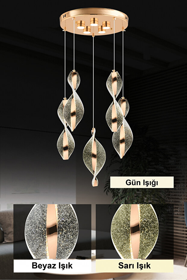 Mars 5'li Ledli Gold Avize