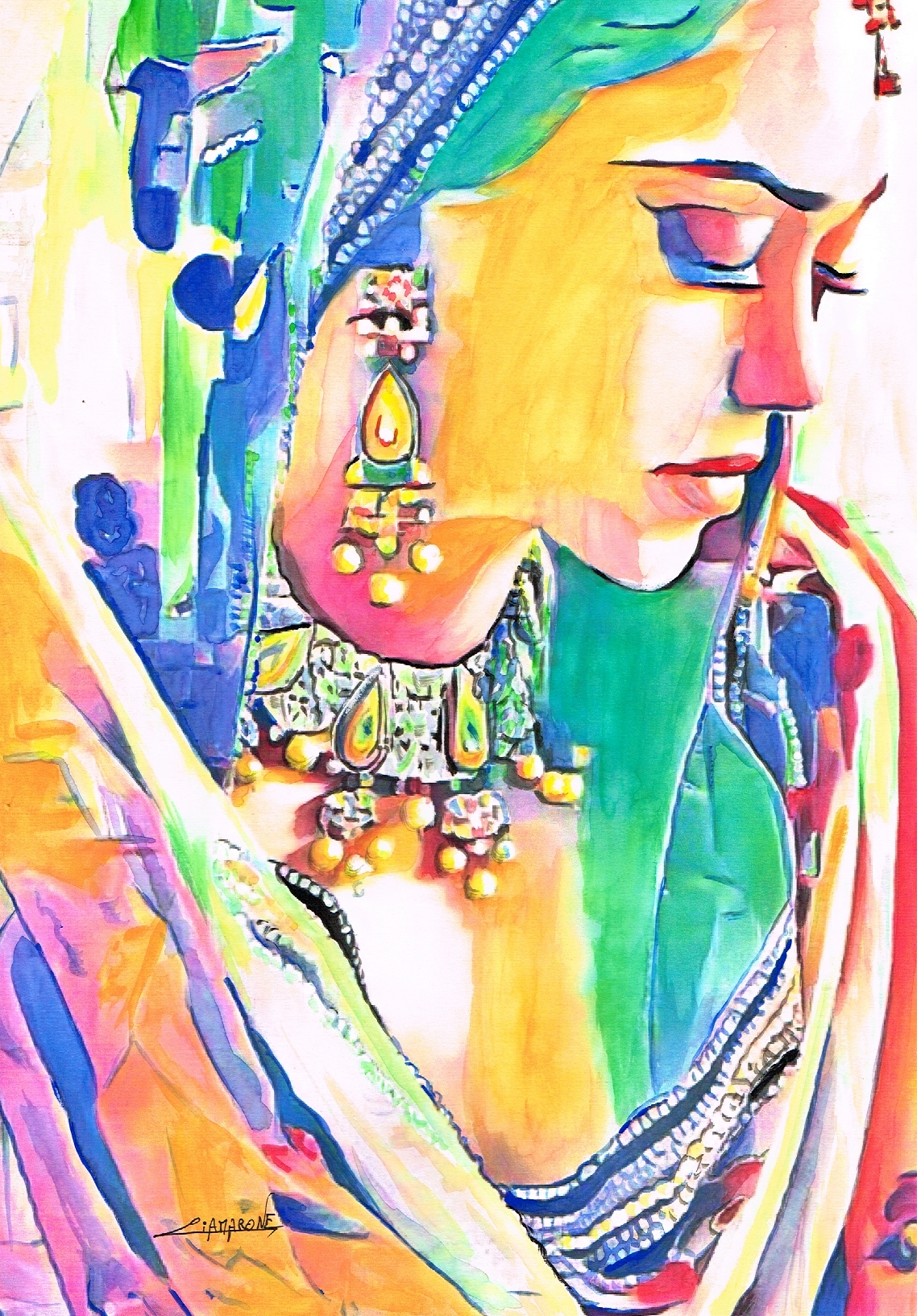 "Thaïs" Peinture gouache sur papier 