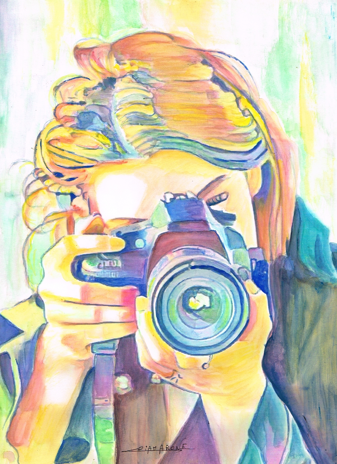   peinture Gouache "Anastasia" femme photographe contemporaine