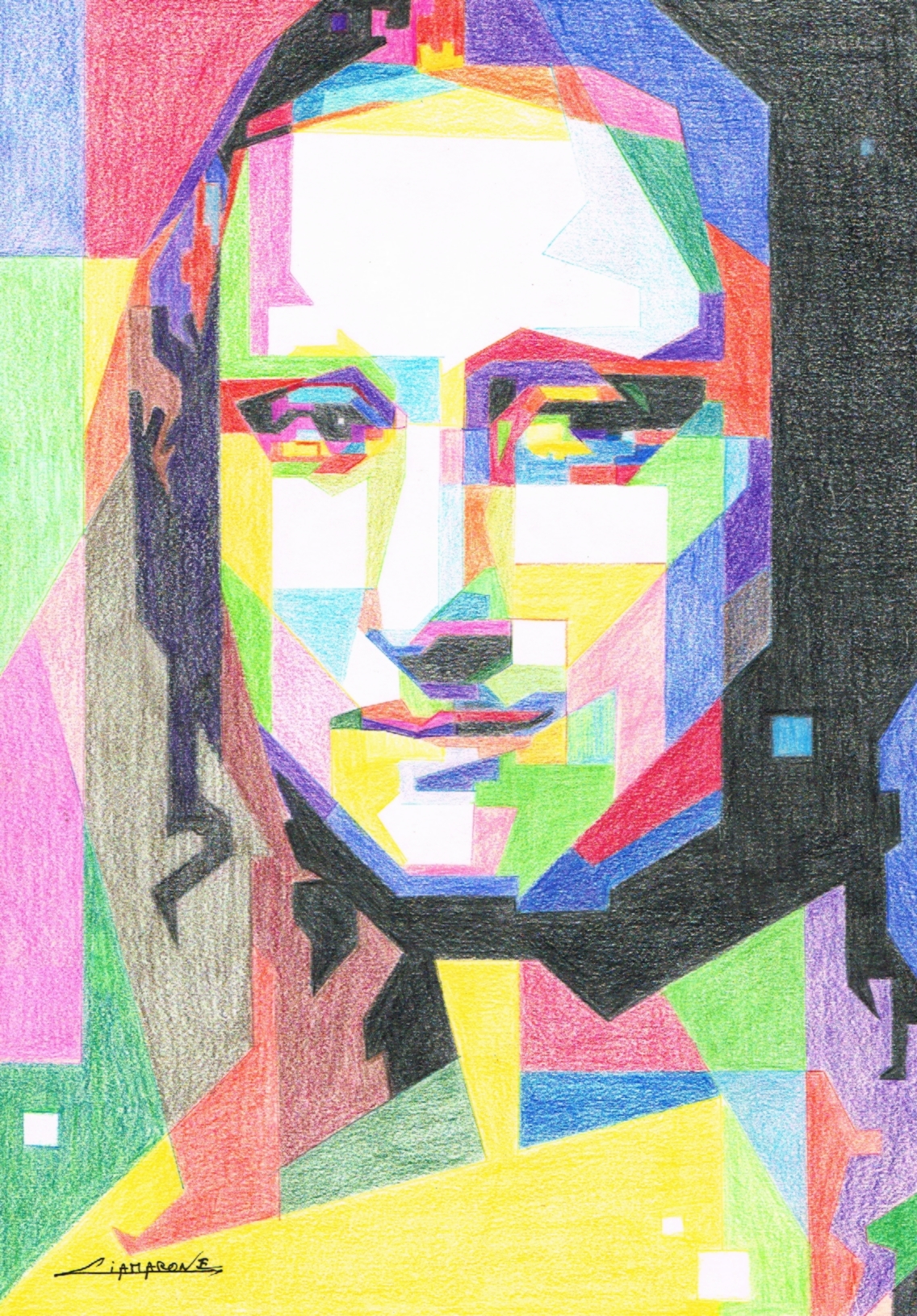 Dessin crayon de couleur "Mona Lisa"" pop art