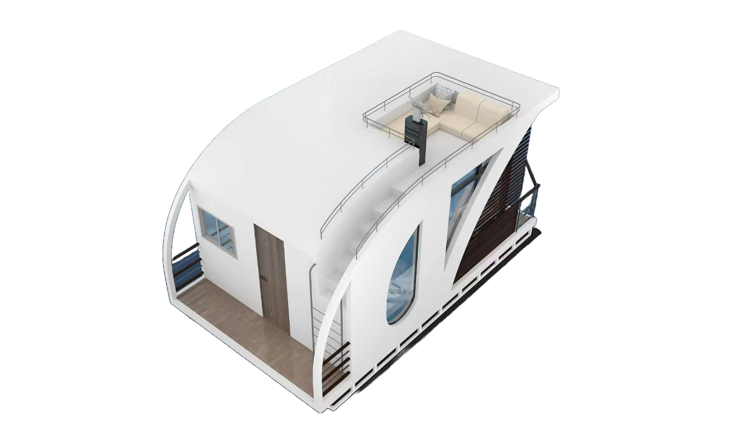 22 Ft Boat House | Seascape Serenity: Explore Our Deluxe Houseboat Living Experience (Shipping Included)