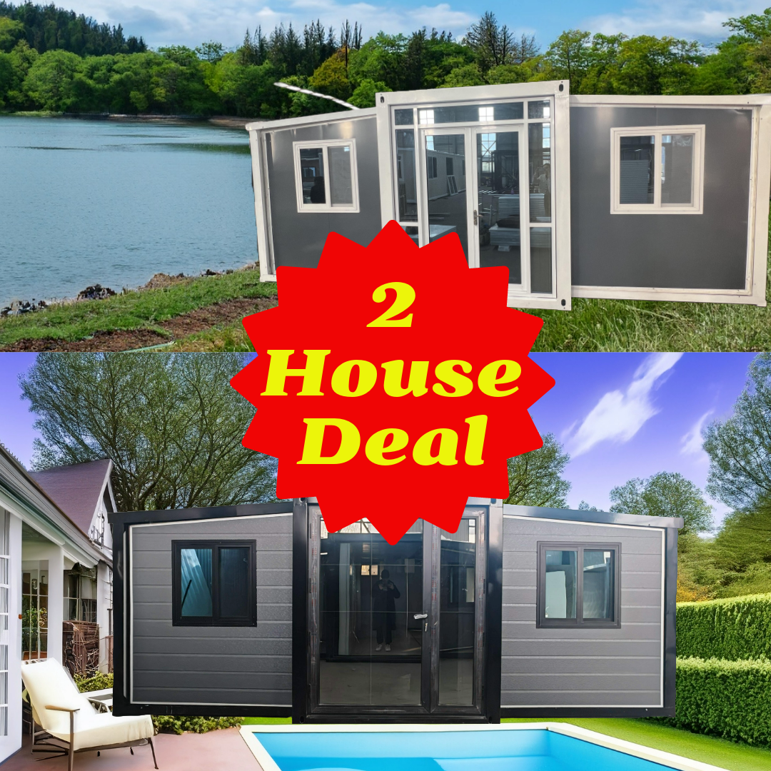 2 Expandable Houses | Prefab Tiny Home 20x20 Houses for Versatile Use, Including Hotel, Office, Shop, and More, with Restroom Included
