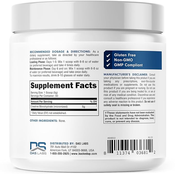 Bucked Up Creatine Monohydrate 250 Grams Micronized Powder