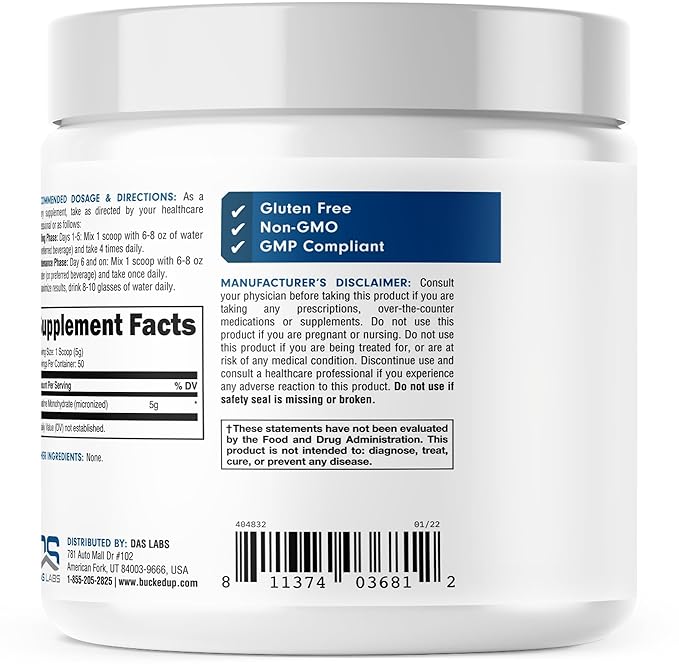 Bucked Up Creatine Monohydrate 250 Grams Micronized Powder