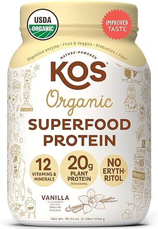 KOS Vegan Protein Powder Erythritol Free, Vanilla USDA Organic - Pea Protein Blend