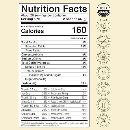 KOS Vegan Protein Powder Erythritol Free, Vanilla USDA Organic - Pea Protein Blend